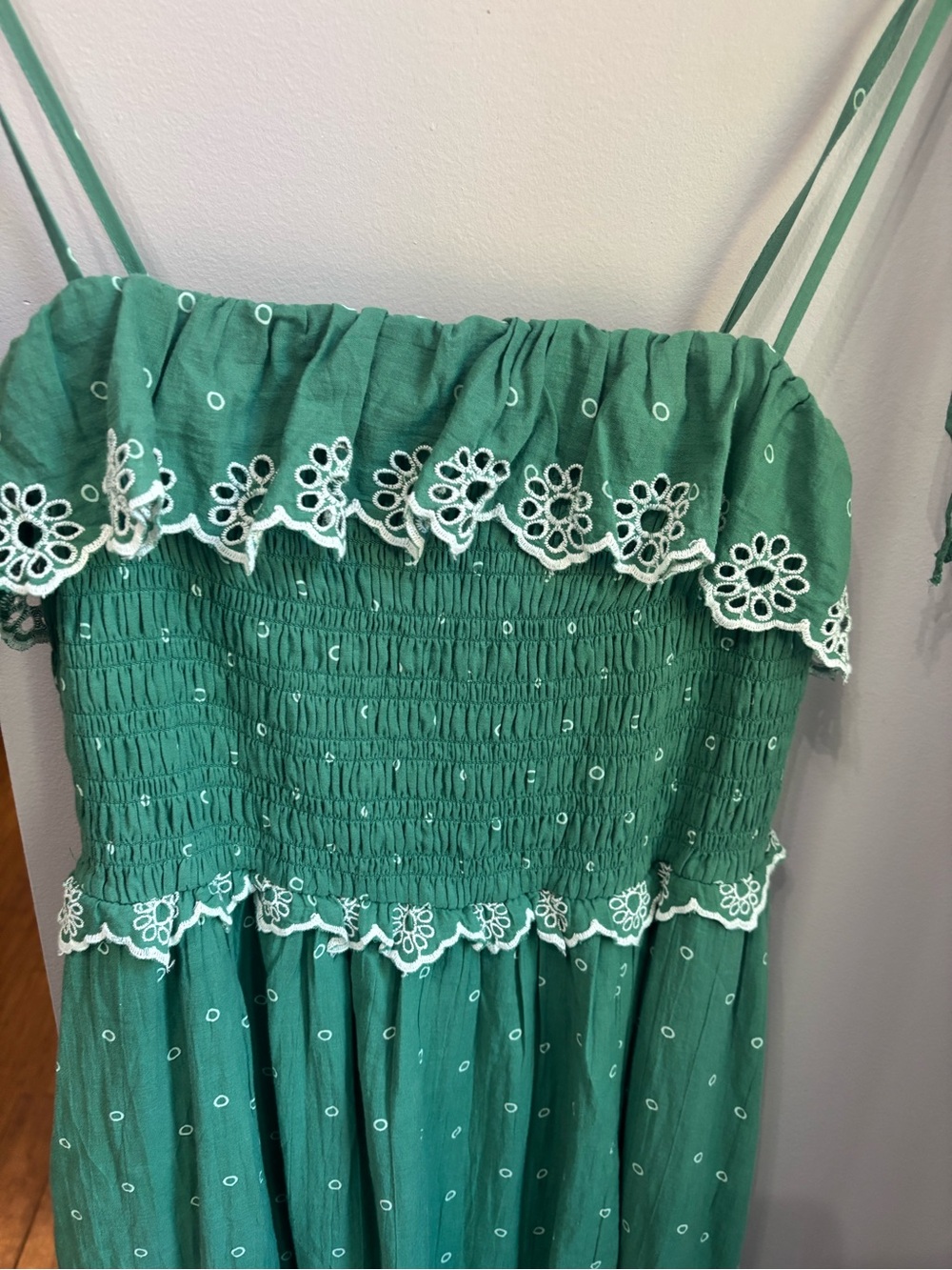 American Eagle Green Smocked Midi Dress with Lace Trim - Picture 5 of 8